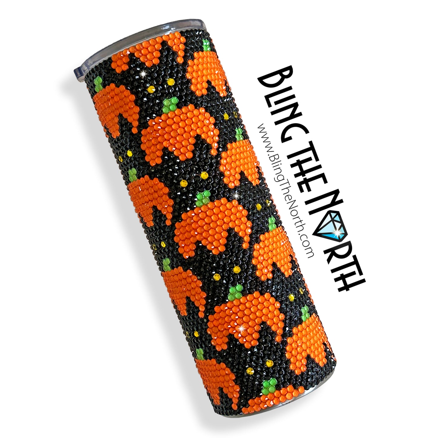 BLACK CATS and PUMPKINS Rhinestone Pattern Template | SS20 5mm - 20oz Straight Skinny Tumbler Design | PNG for Sublimation or Vinyl