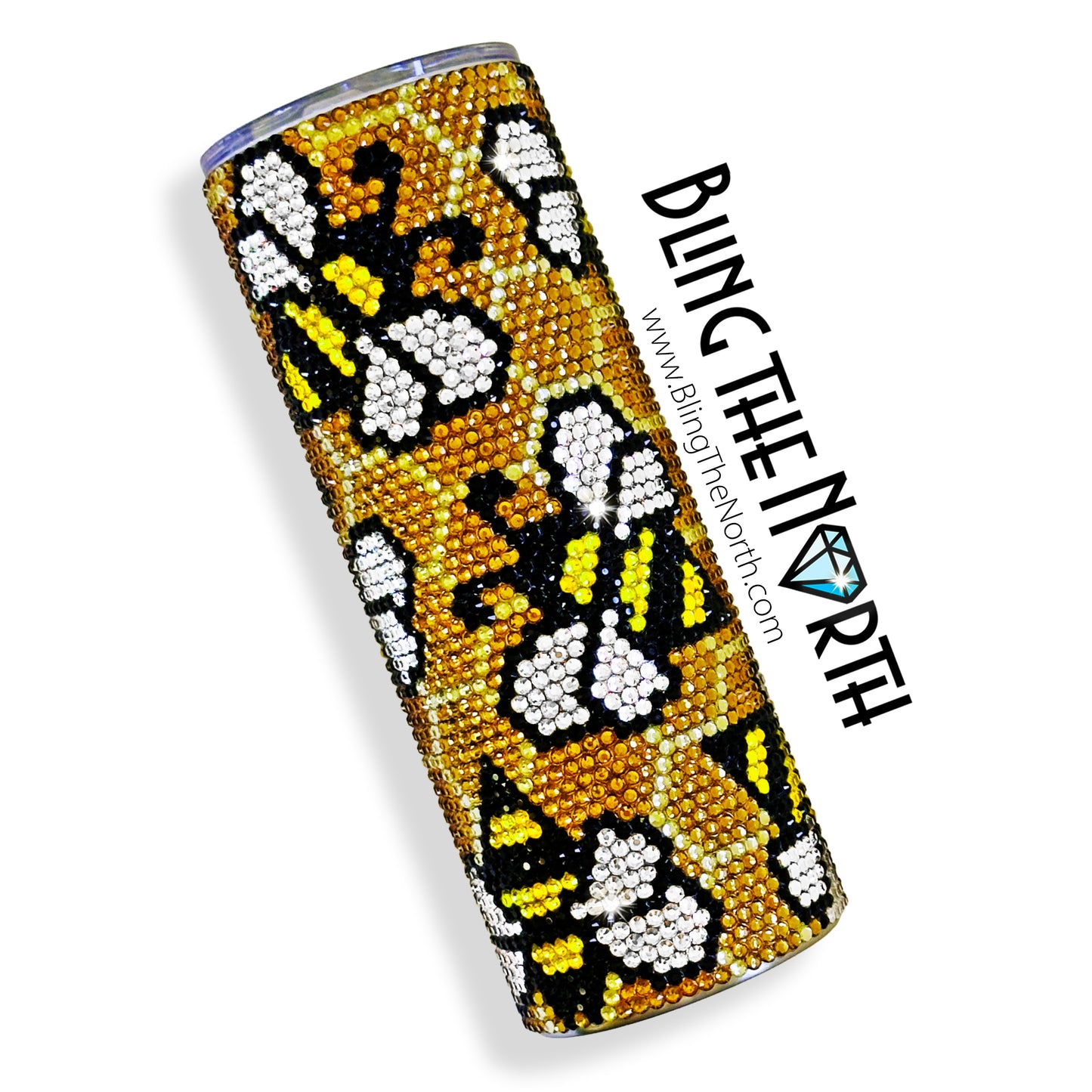 BUSY BEES Rhinestone Tumbler | 24oz Plump Straight | Custom Bling Design | Glass Rhinestones | Straw Incl | Beehive Bumble