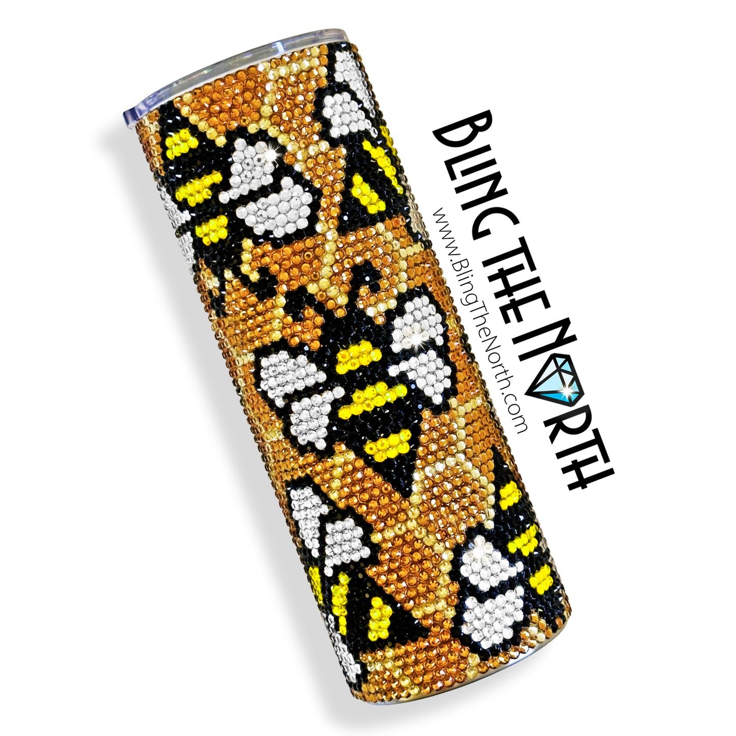 BUSY BEES Rhinestone Tumbler | 24oz Plump Straight | Custom Bling Design | Glass Rhinestones | Straw Incl | Beehive Bumble