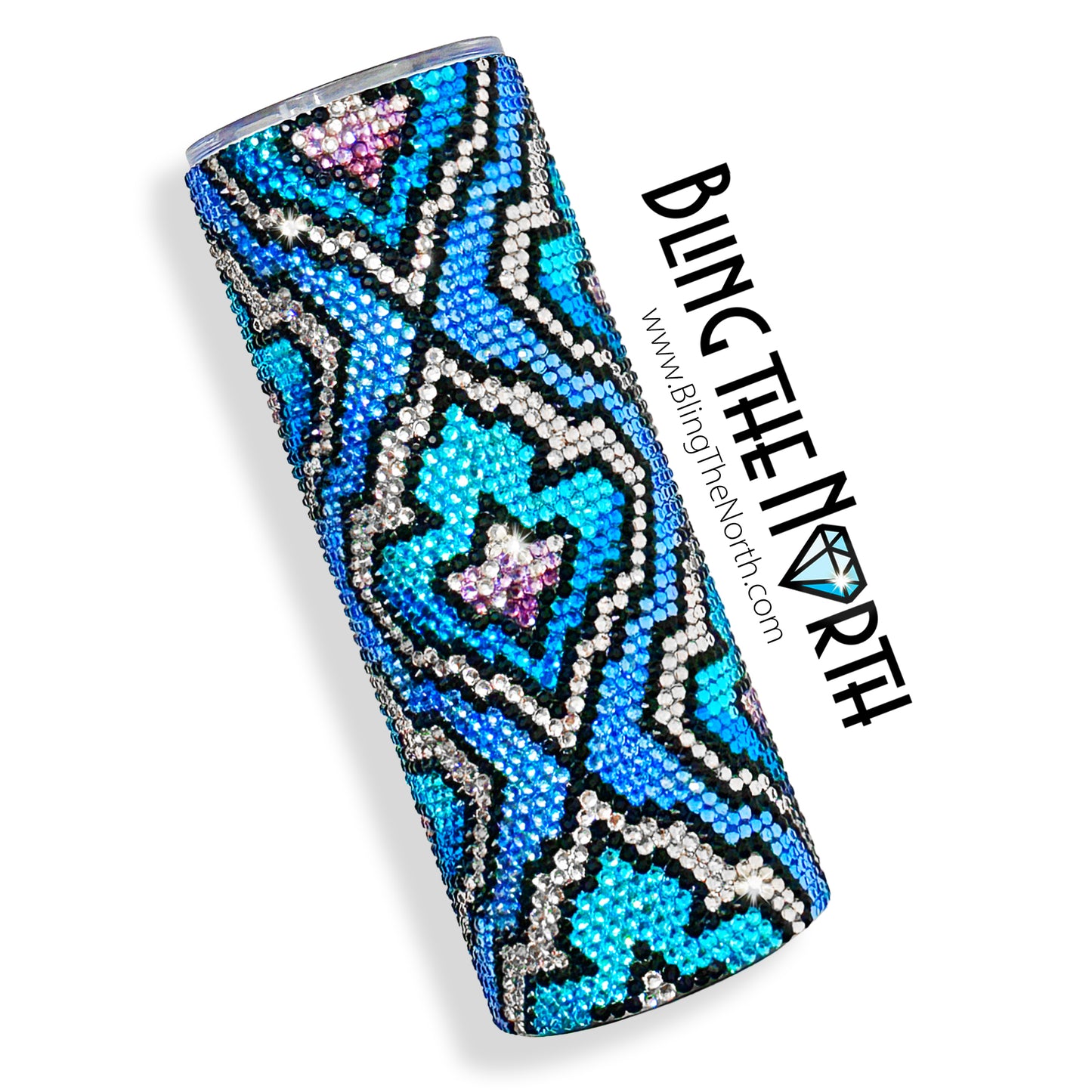 FROZEN FLAME Rhinestone Tumbler | 24oz Plump Straight | Bling the North | Custom Bling Design | Glass Rhinestones | Straw Included