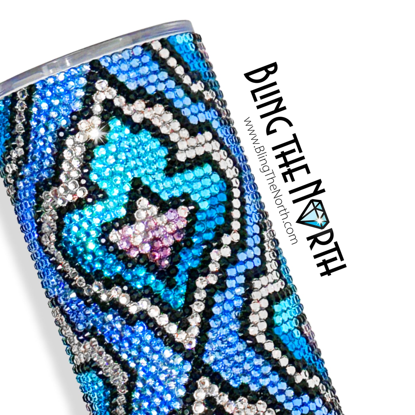 FROZEN FLAME Rhinestone Tumbler | 24oz Plump Straight | Bling the North | Custom Bling Design | Glass Rhinestones | Straw Included