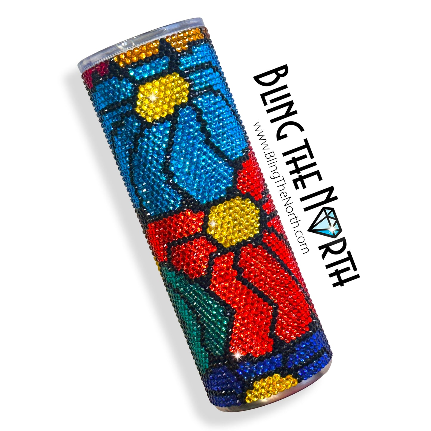 FUNKY FLOWERS Rhinestone Pattern Template | SS16 4mm - 24oz Plump Straight Tumbler Design | PNG for Sublimation or Vinyl