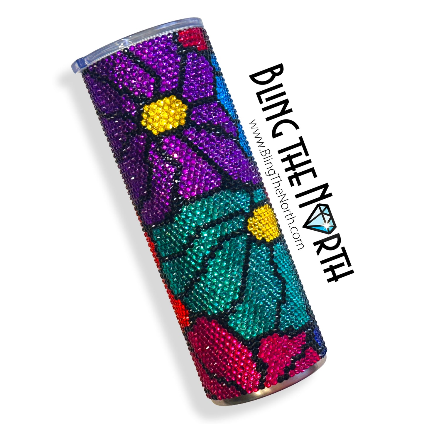 FUNKY FLOWERS Rhinestone Pattern Template | SS16 4mm - 24oz Plump Straight Tumbler Design | PNG for Sublimation or Vinyl