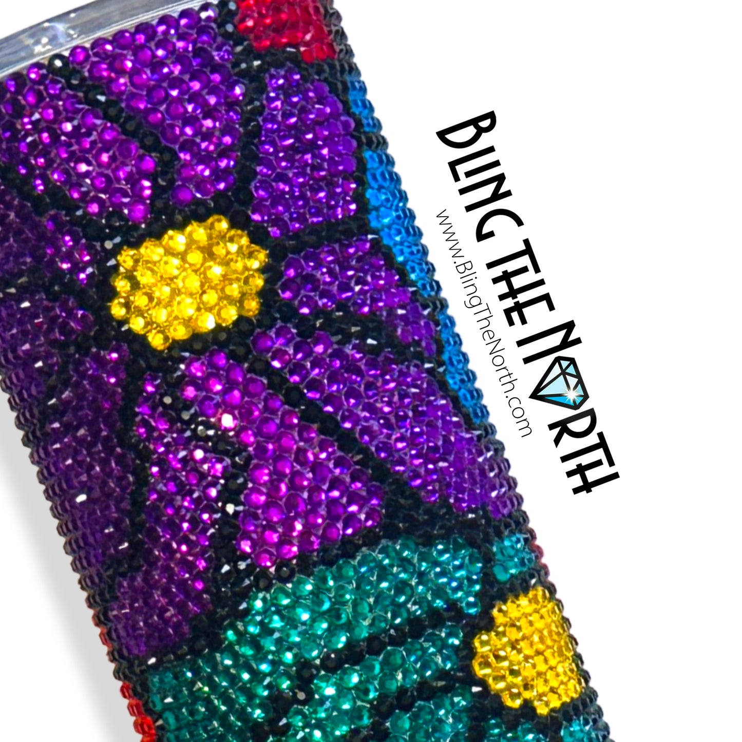 FUNKY FLOWERS Rhinestone Pattern Template | SS16 4mm - 24oz Plump Straight Tumbler Design | PNG for Sublimation or Vinyl