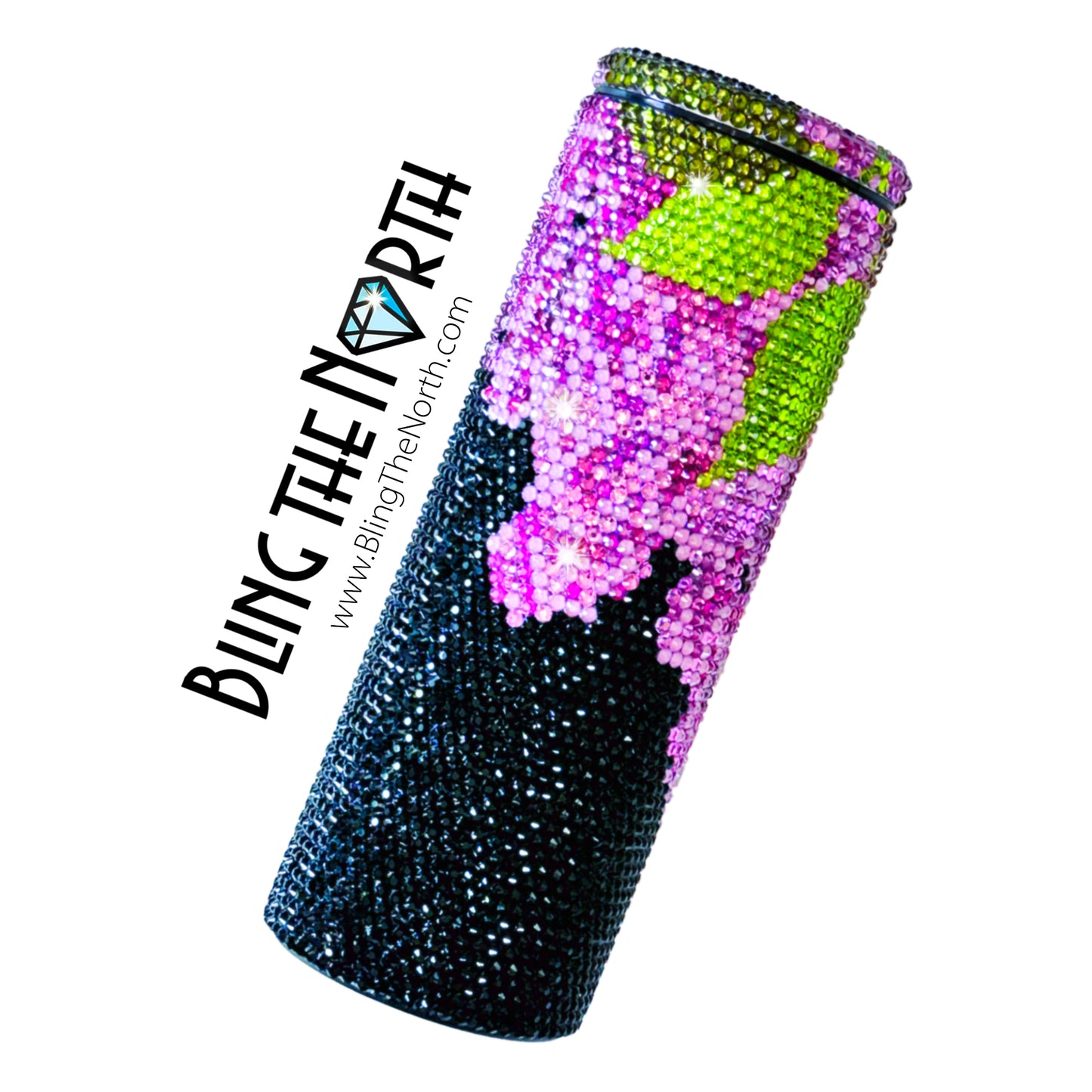 LILAC CASCADE American Flag Rhinestone Tumbler | 20oz Slurp Straight | Bling the North | Custom Bling Design | Glass Rhinestones | Straw Included