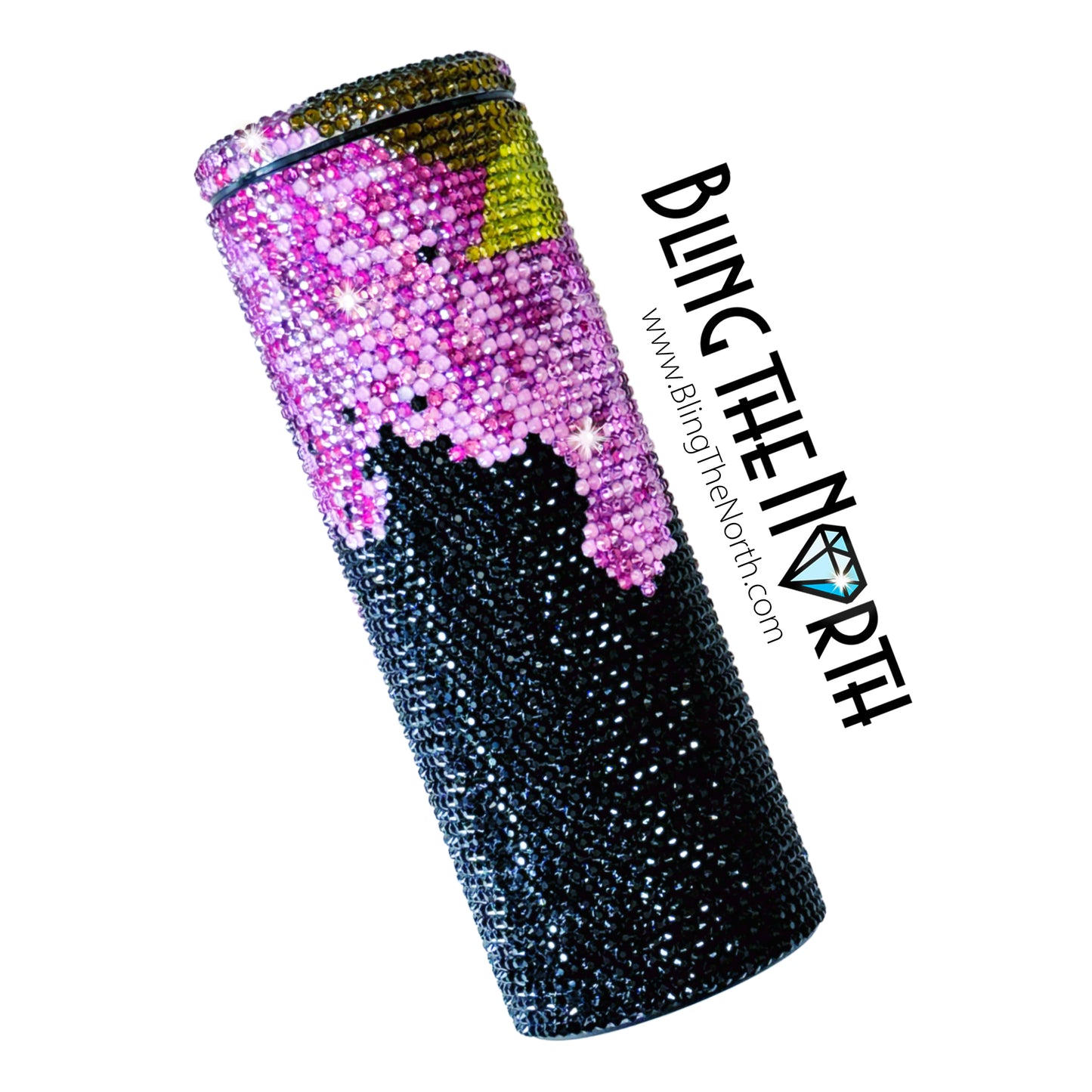LILAC CASCADE American Flag Rhinestone Tumbler | 20oz Slurp Straight | Bling the North | Custom Bling Design | Glass Rhinestones | Straw Included