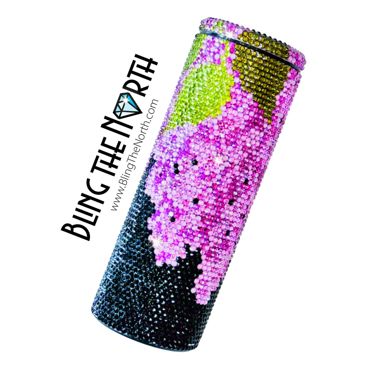 LILAC CASCADE American Flag Rhinestone Tumbler | 20oz Slurp Straight | Bling the North | Custom Bling Design | Glass Rhinestones | Straw Included