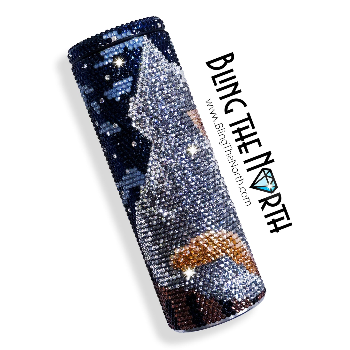 MIDNIGHT RENDEZVOUS Rhinestone Tumbler | 20oz Slurp Straight | Bling the North | Custom Bling Design | Glass Rhinestones | Straw Included