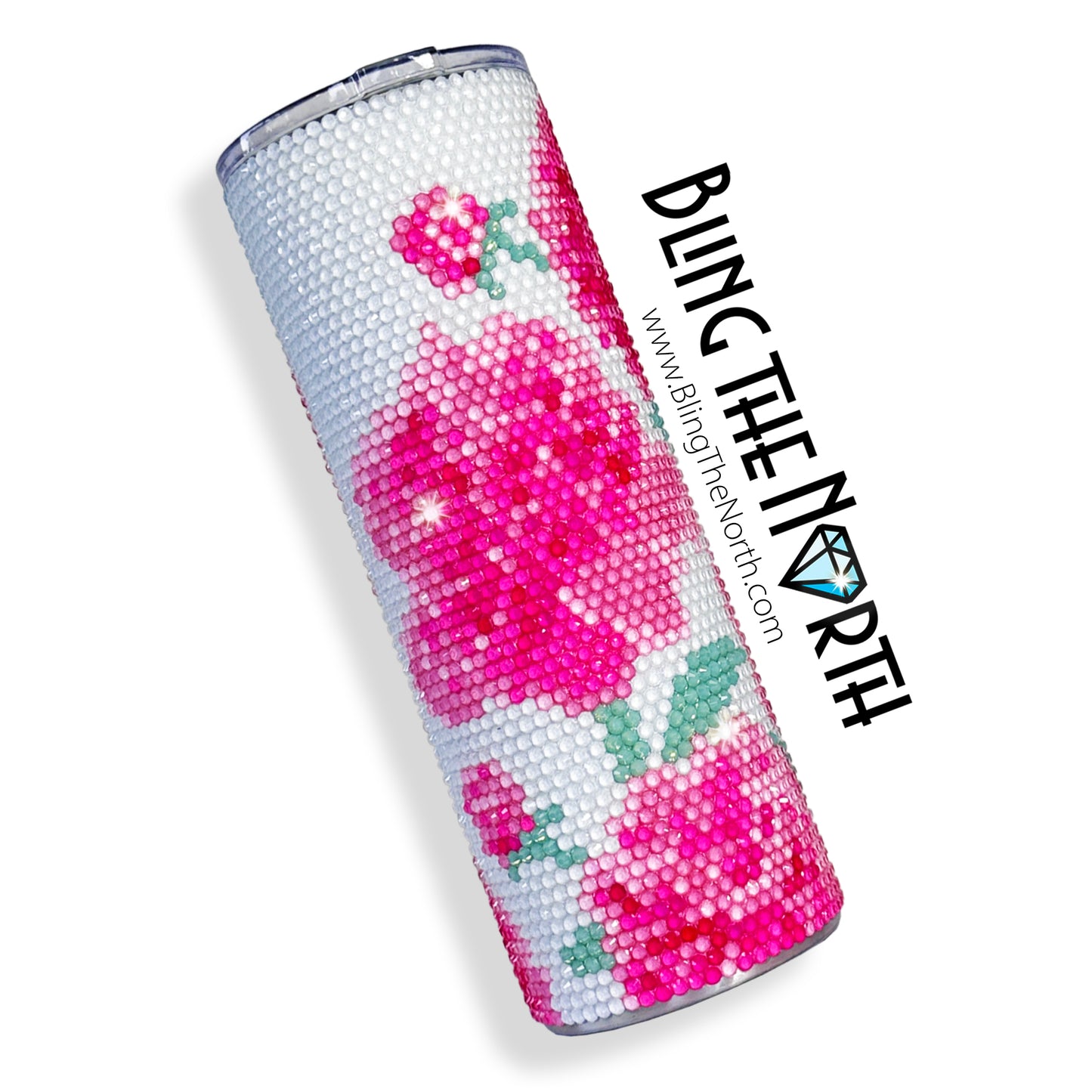 PINK PEONIES Rhinestone Pattern Template | SS16 4mm - 24oz Plump Straight Tumbler Design | PNG for Sublimation or Vinyl