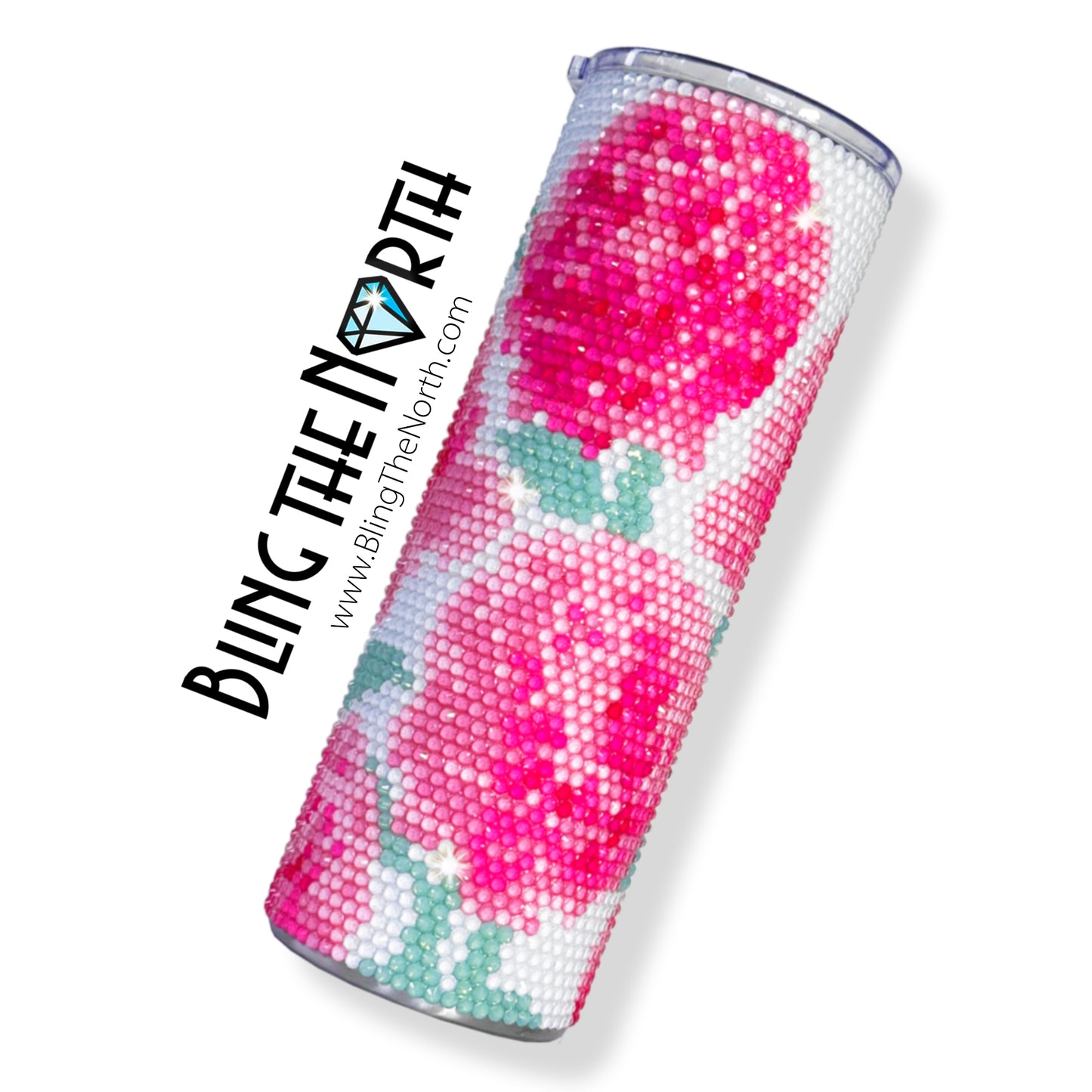 PINK PEONIES Rhinestone Pattern Template | SS16 4mm - 24oz Plump Straight Tumbler Design | PNG for Sublimation or Vinyl