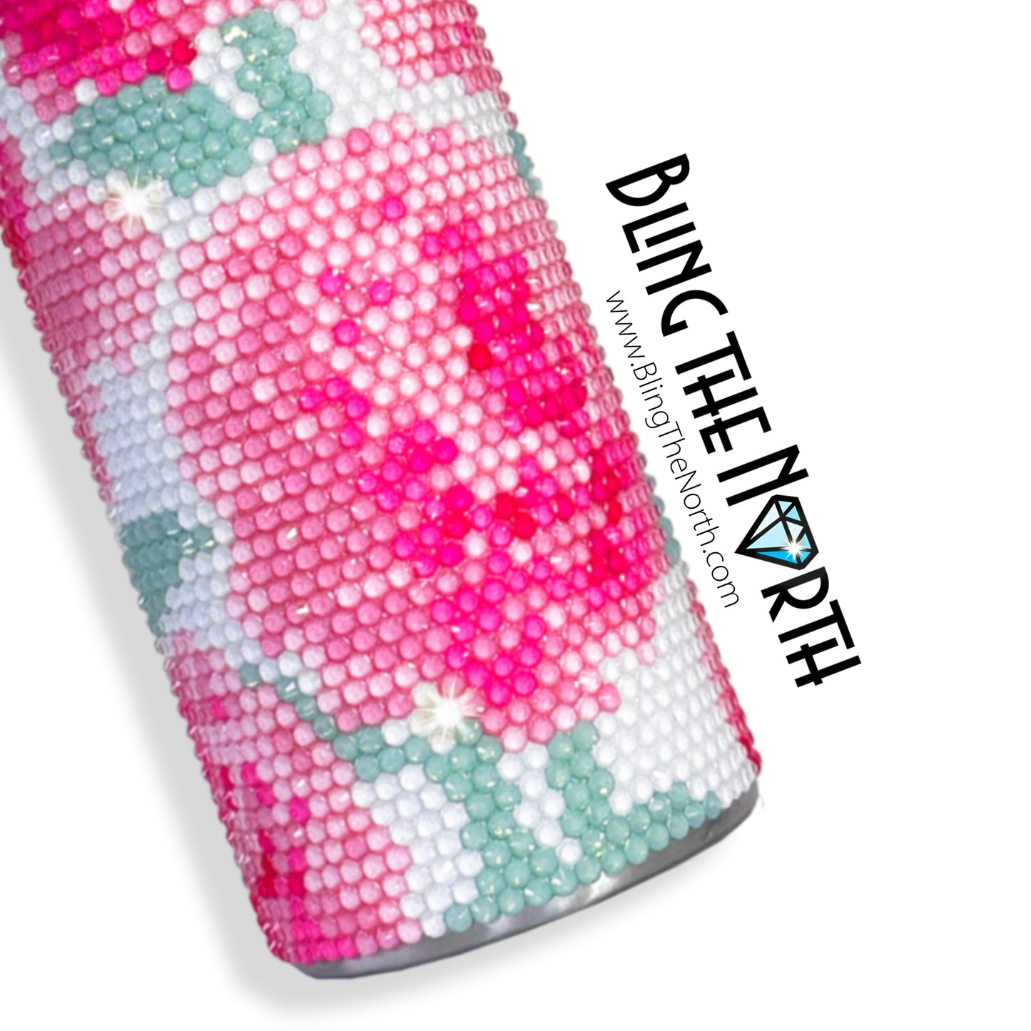 PINK PEONIES Rhinestone Pattern Template | SS16 4mm - 24oz Plump Straight Tumbler Design | PNG for Sublimation or Vinyl