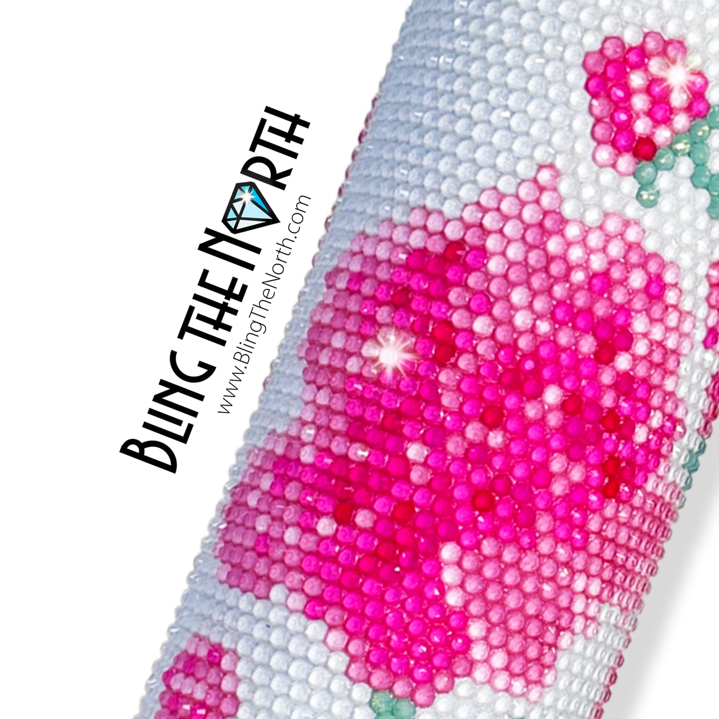 PINK PEONIES Rhinestone Pattern Template | SS16 4mm - 24oz Plump Straight Tumbler Design | PNG for Sublimation or Vinyl