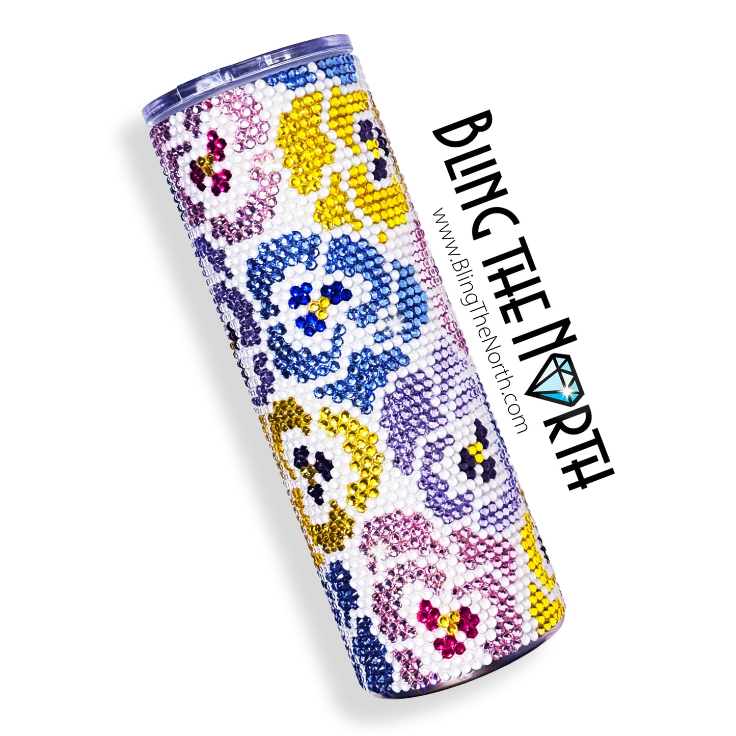 POP ART PANSIES Rhinestone Pattern Template | SS16 4mm - 16oz Plump Straight Tumbler Design | PNG for Sublimation or Vinyl