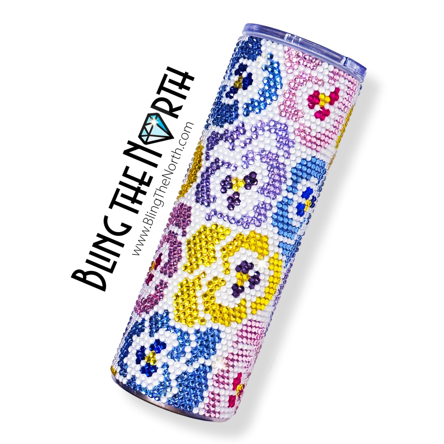 POP ART PANSIES Rhinestone Pattern Template | SS16 4mm - 16oz Plump Straight Tumbler Design | PNG for Sublimation or Vinyl