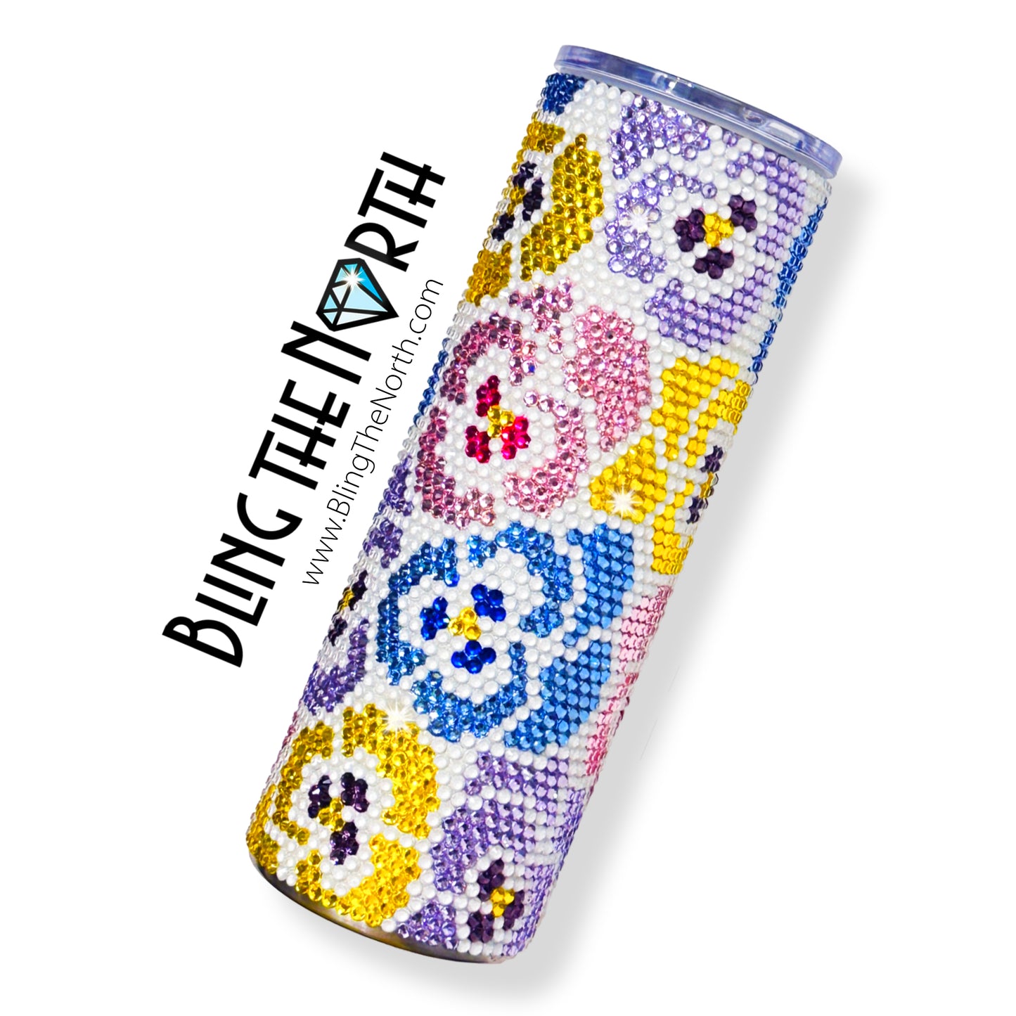 POP ART PANSIES Rhinestone Pattern Template | SS16 4mm - 16oz Plump Straight Tumbler Design | PNG for Sublimation or Vinyl