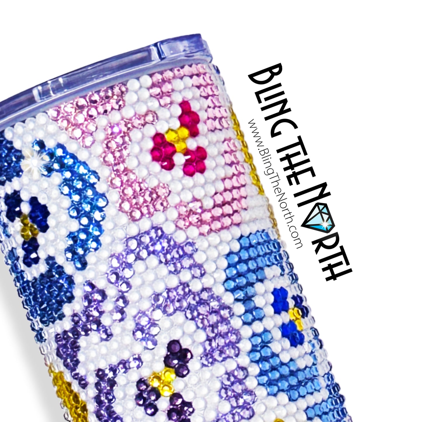 POP ART PANSIES Rhinestone Pattern Template | SS16 4mm - 16oz Plump Straight Tumbler Design | PNG for Sublimation or Vinyl