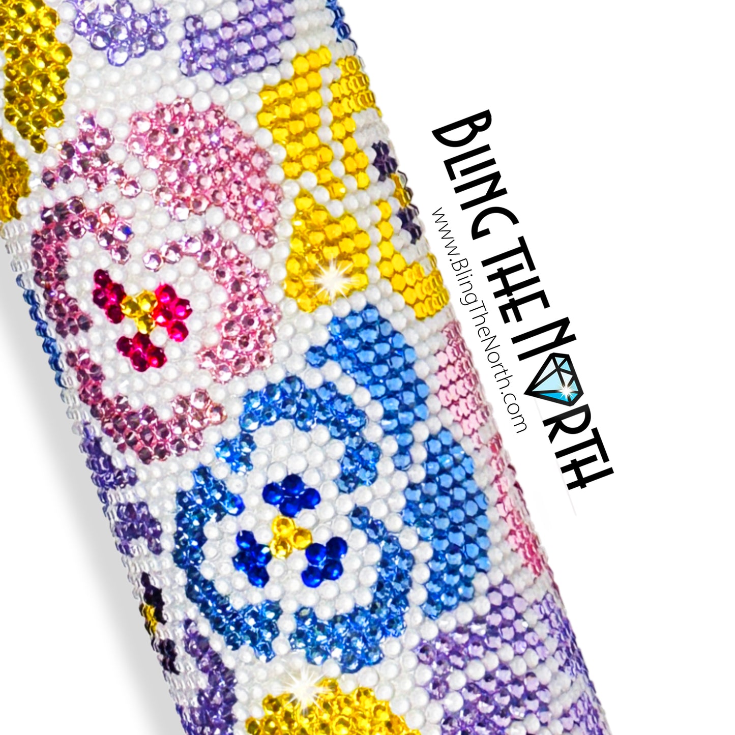 POP ART PANSIES Rhinestone Pattern Template | SS16 4mm - 16oz Plump Straight Tumbler Design | PNG for Sublimation or Vinyl