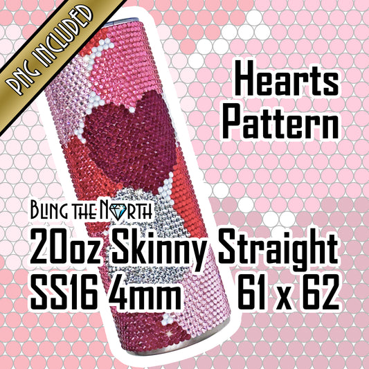 HEARTS Rhinestone Pattern Template | SS16 4mm - 20oz Skinny Straight Tumbler Design | PNG for Sublimation or Vinyl
