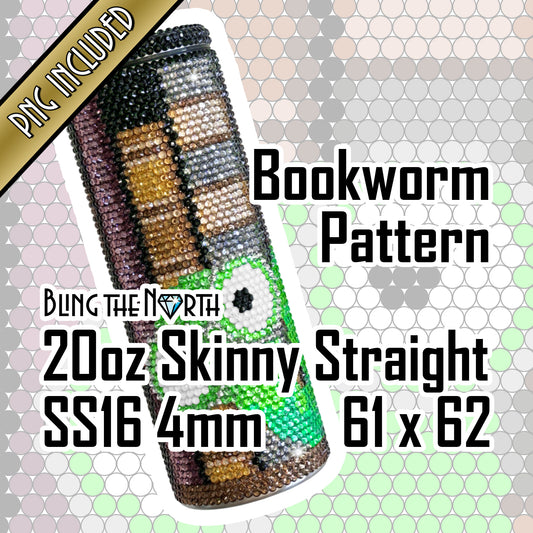 BOOKWORM Rhinestone Pattern Template | SS16 4mm - 20oz Skinny Straight Tumbler Design | PNG for Sublimation or Vinyl