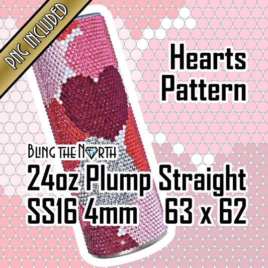 HEARTS Rhinestone Pattern Template | SS16 4mm - 24oz Plump Straight Tumbler Design | PNG for Sublimation or Vinyl