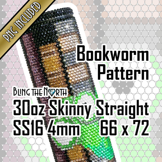BOOKWORM Rhinestone Pattern Template  | SS16 4mm - 30oz Skinny Straight Tumbler Design | PNG for Sublimation or Vinyl