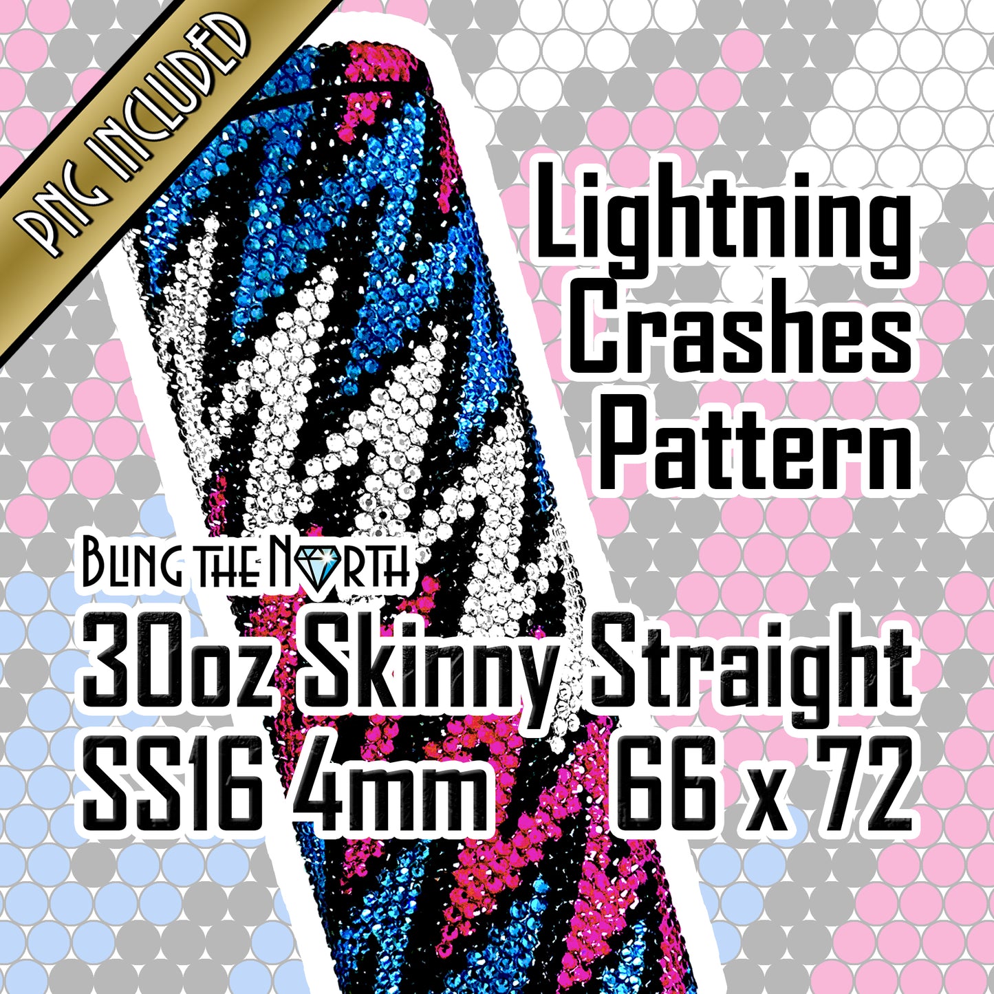 LIGHTNING CRASHES Rhinestone Pattern Template | SS16 4mm - 30oz Skinny Straight Tumbler Design | PNG for Sublimation or Vinyl