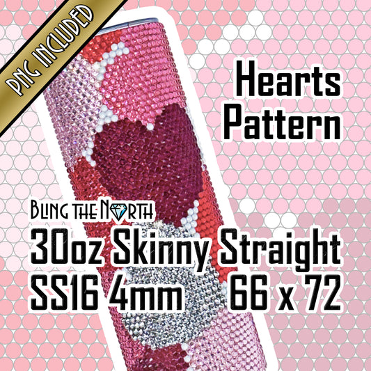 HEARTS Rhinestone Pattern Template  | SS16 4mm - 30oz Skinny Straight Tumbler Design | PNG for Sublimation or Vinyl