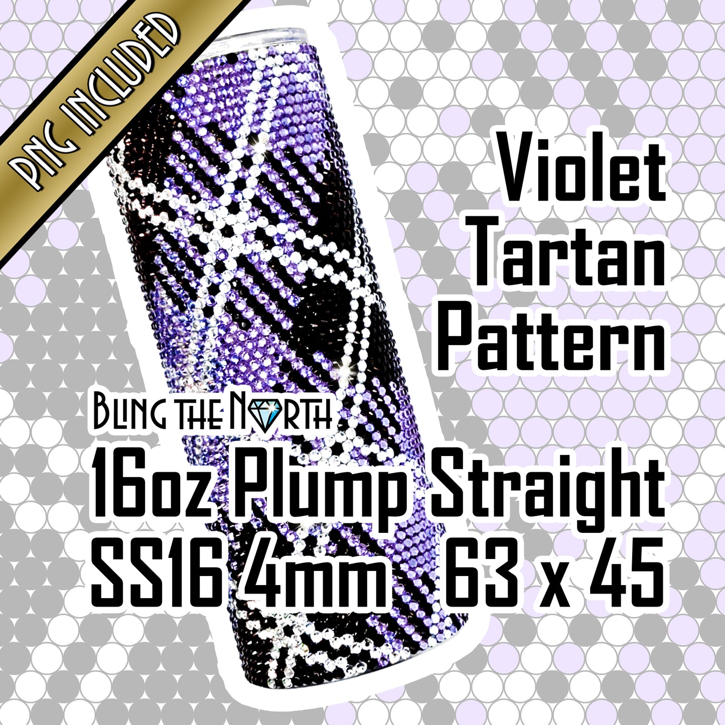 VIOLET TARTAN Rhinestone Pattern Template | SS16 4mm - 16oz Plump Straight Tumbler Design | PNG for Sublimation or Vinyl
