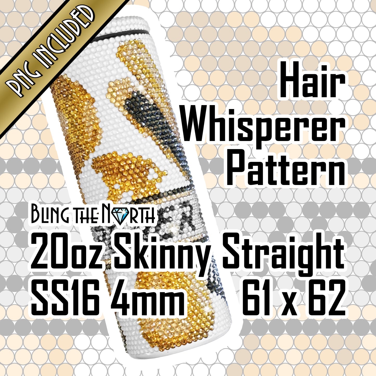 HAIR WHISPERER Custom NAME Rhinestone Pattern Template | SS16 4mm - 20oz Skinny Straight Tumbler Design | PNG for Sublimation or Vinyl