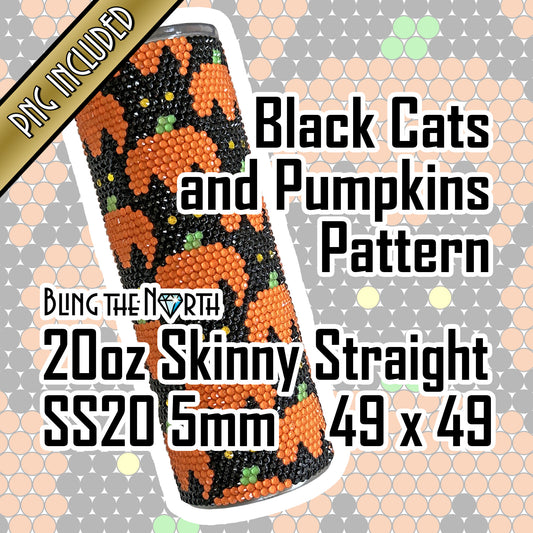 BLACK CATS and PUMPKINS Rhinestone Pattern Template | SS20 5mm - 20oz Straight Skinny Tumbler Design | PNG for Sublimation or Vinyl