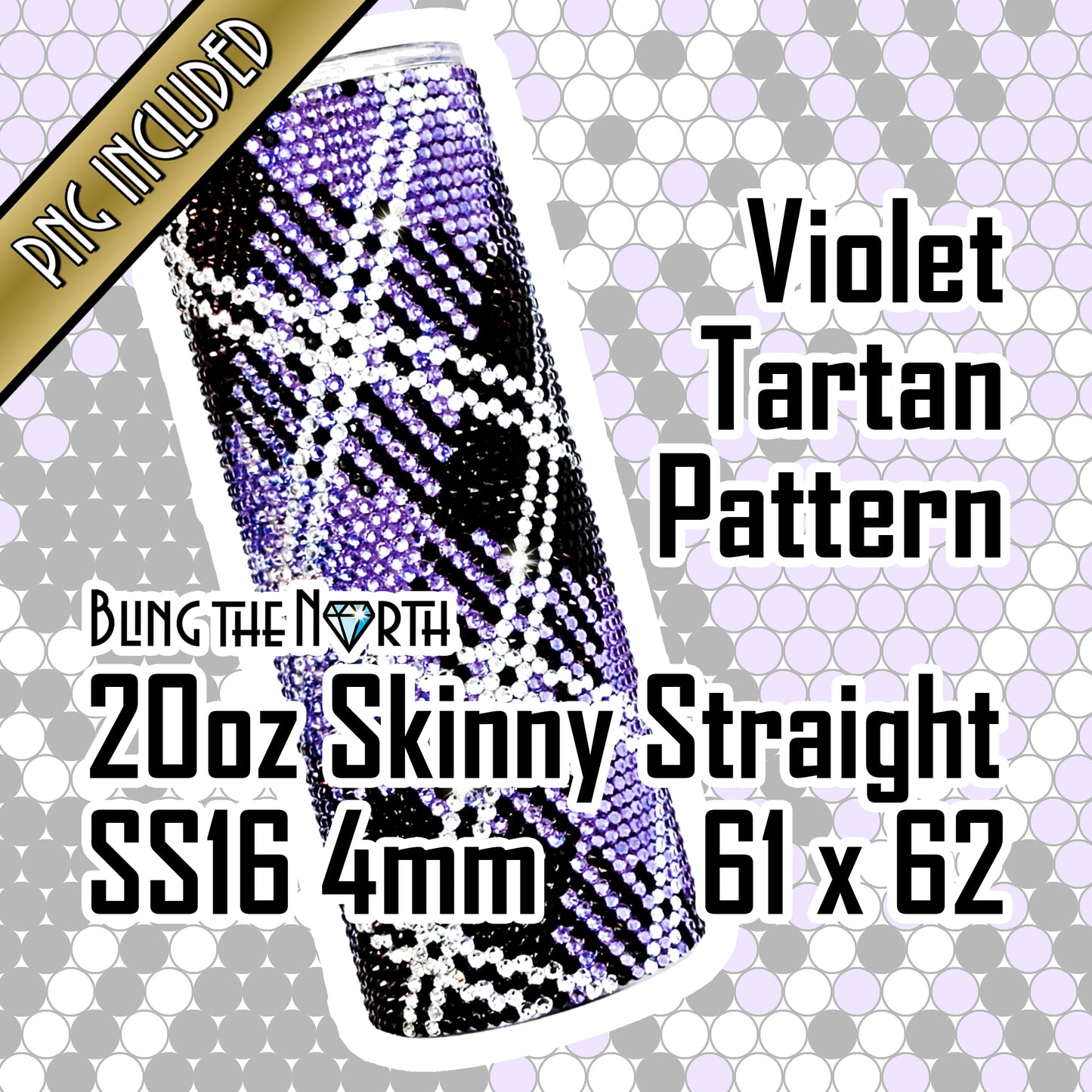 VIOLET TARTAN Rhinestone Pattern Template | SS16 4mm - 20oz Skinny Straight Tumbler Design | PNG for Sublimation or Vinyl