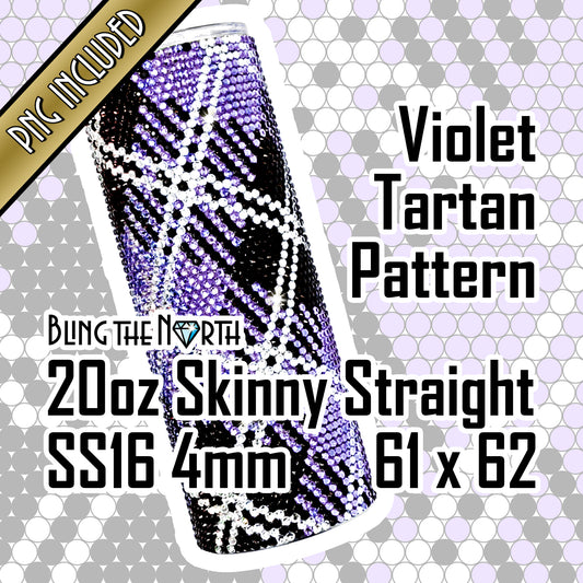 VIOLET TARTAN Rhinestone Pattern Template | SS16 4mm - 20oz Skinny Straight Tumbler Design | PNG for Sublimation or Vinyl