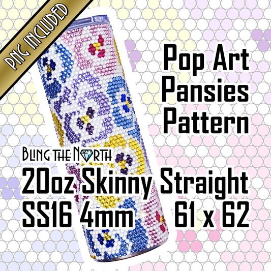 POP ART PANSIES Rhinestone Pattern Template | SS16 4mm - 20oz Skinny Straight Tumbler Design | PNG for Sublimation or Vinyl