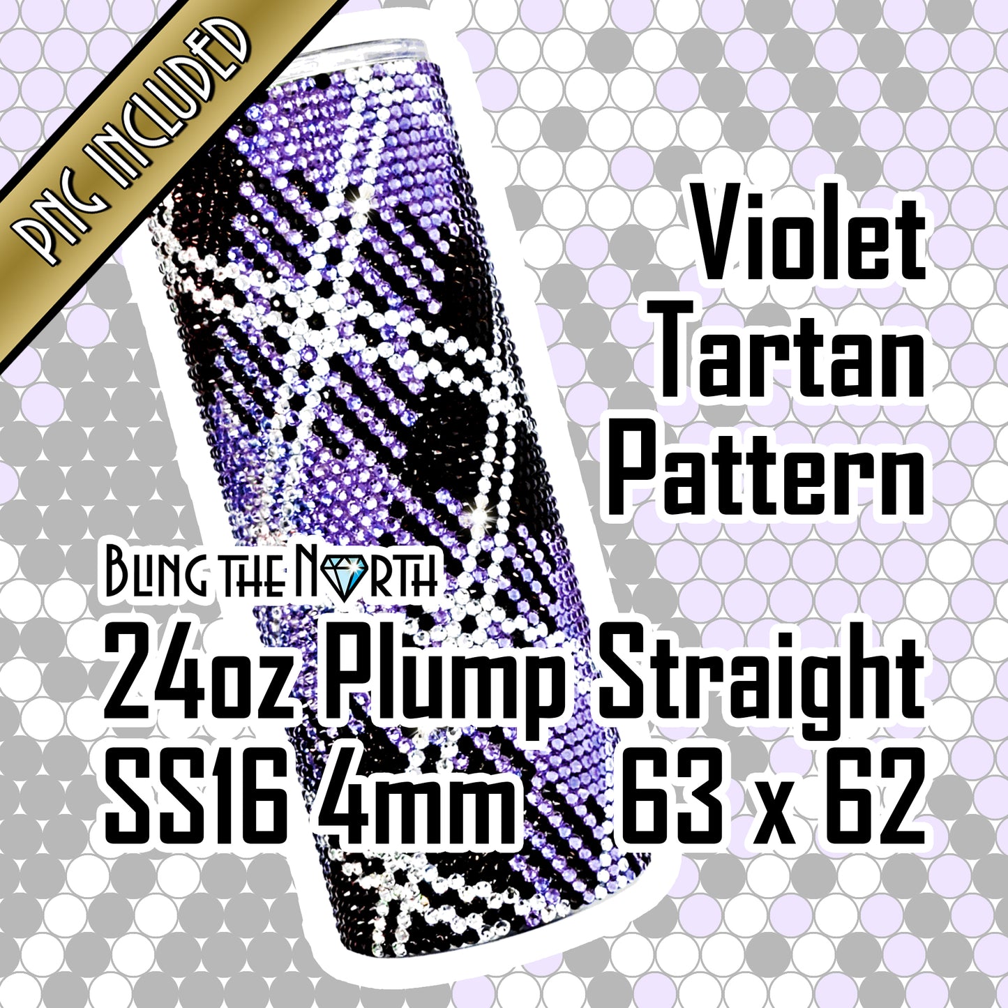 VIOLET TARTAN Rhinestone Pattern Template | SS16 4mm - 24oz Plump Straight Tumbler Design | PNG for Sublimation or Vinyl