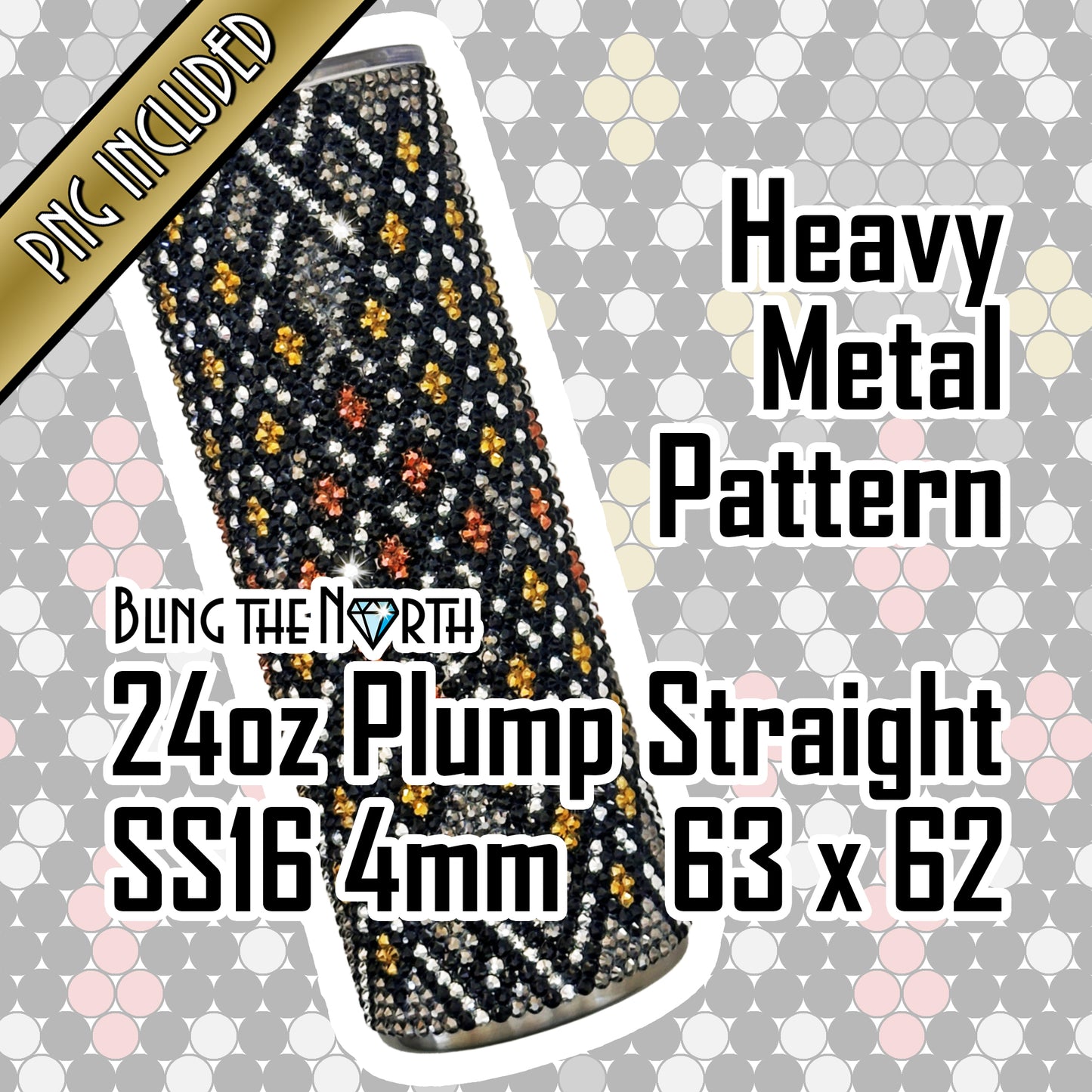 HEAVY METAL Rhinestone Pattern Template | SS16 4mm - 24oz Plump Straight Tumbler Design | PNG for Sublimation or Vinyl