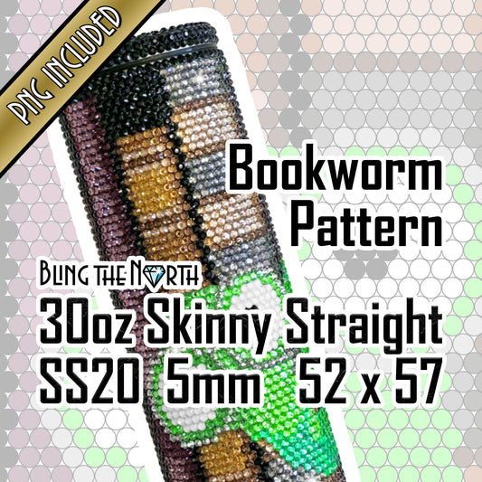 BOOKWORM Rhinestone Pattern Template | SS20 5mm - 30oz Skinny Straight Tumbler Design | PNG for Sublimation or Vinyl