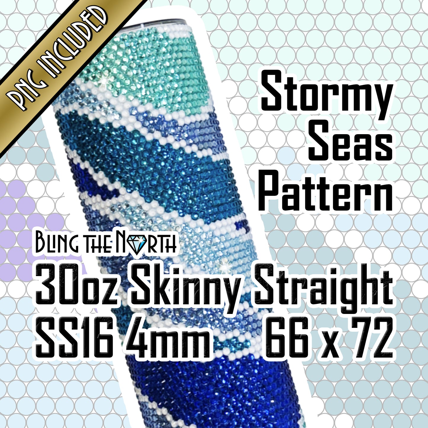 STORMY SEAS Rhinestone Pattern Template | SS16 4mm - 30oz Skinny Straight Tumbler Design | PNG for Sublimation or Vinyl