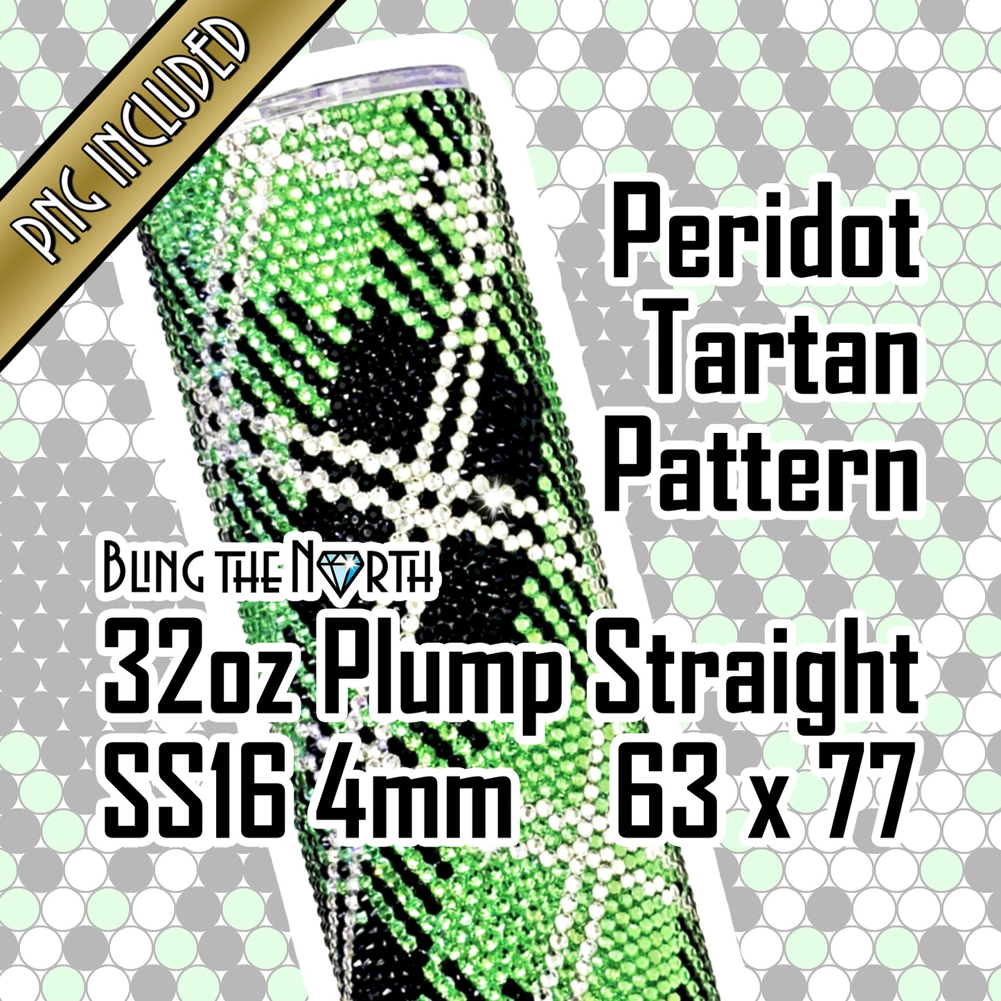 PERIDOT TARTAN Rhinestone Pattern Template | SS16 4mm - 32oz Plump Straight Tumbler Design | PNG for Sublimation or Vinyl