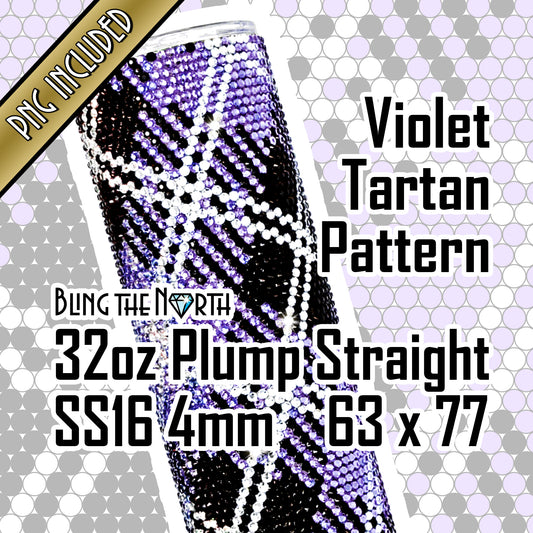 VIOLET TARTAN Rhinestone Pattern Template | SS16 4mm - 32oz Plump Straight Tumbler Design | PNG for Sublimation or Vinyl