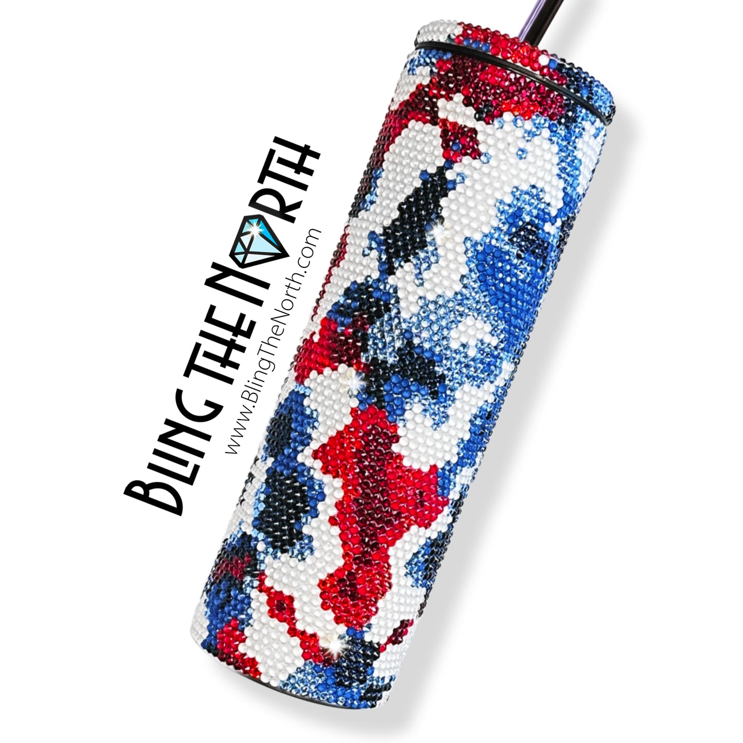 RED, WHITE & BLUE Rhinestone Pattern Template  | SS16 4mm - 20oz Plump Straight Tumbler Design | PNG for Sublimation or Vinyl