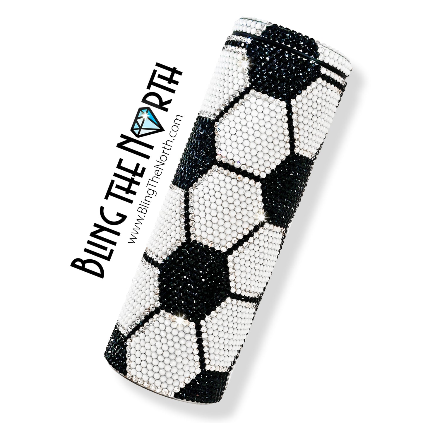 SOCCER BLING Rhinestone Tumbler | 20oz Slurp Straight | Bling the North | Custom Bling Design | Glass Rhinestones | Straw Included
