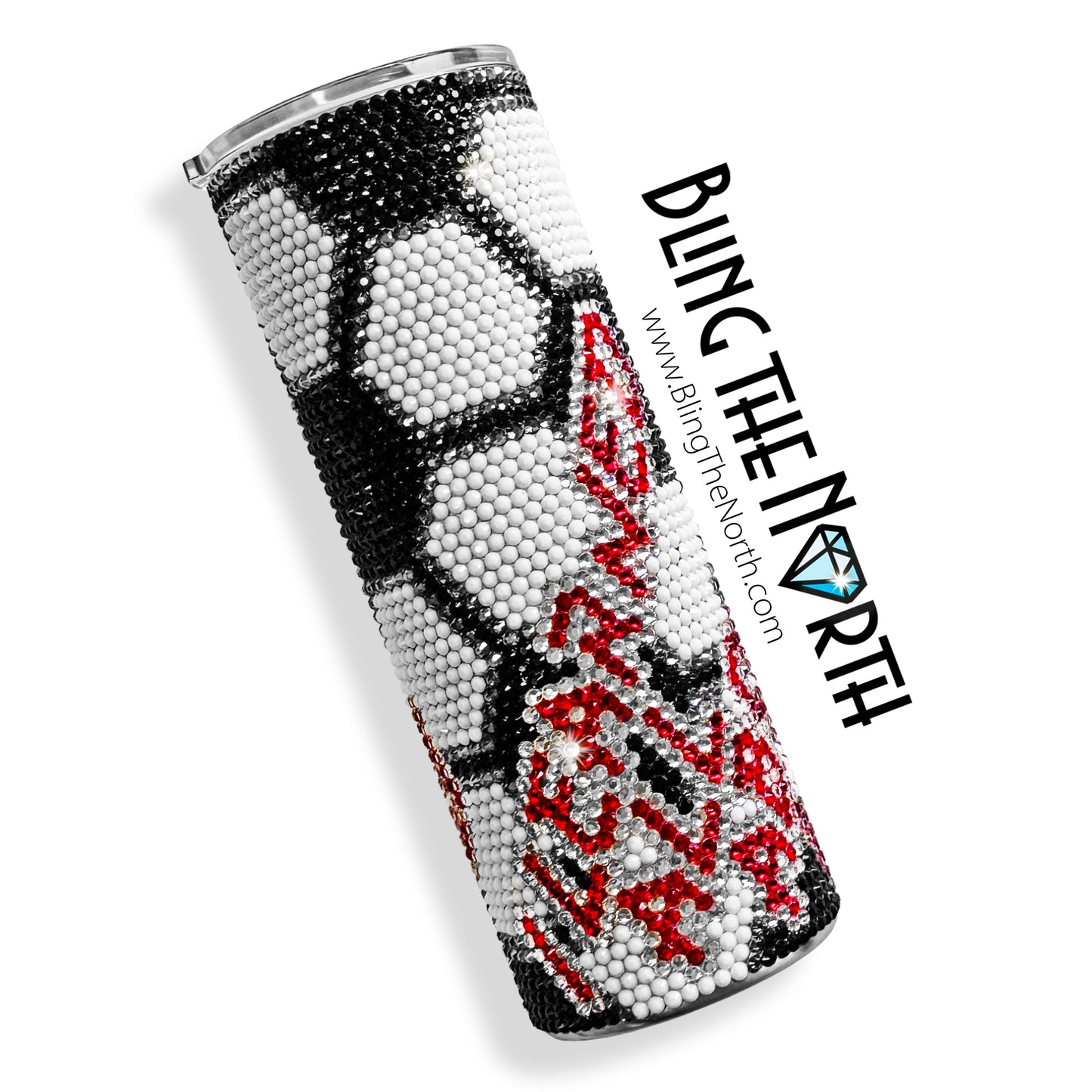 SOCCER LIFE Rhinestone Tumbler | 20oz Skinny Straight | Custom Bling Design | Glass Rhinestones | Straw Incl