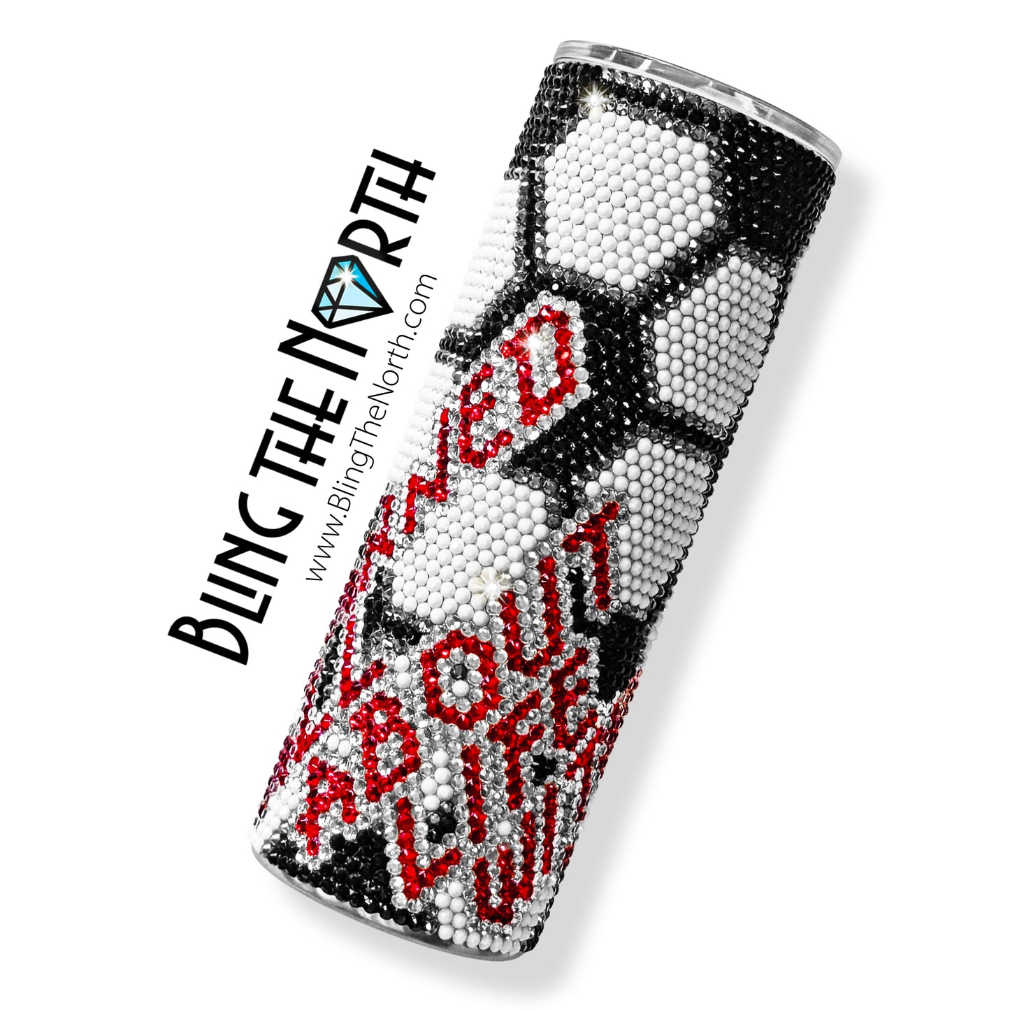 SOCCER LIFE Rhinestone Tumbler | 20oz Skinny Straight | Custom Bling Design | Glass Rhinestones | Straw Incl