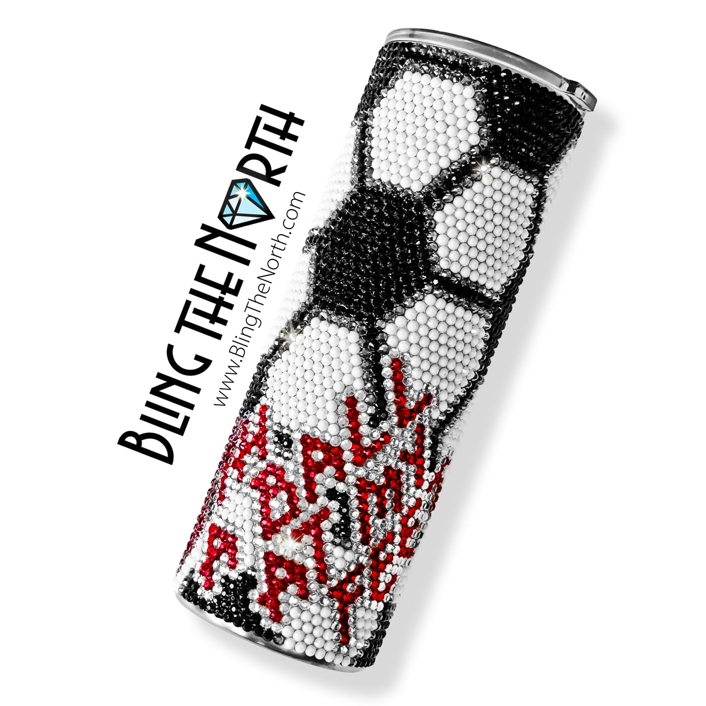 SOCCER LIFE Rhinestone Tumbler | 20oz Skinny Straight | Custom Bling Design | Glass Rhinestones | Straw Incl