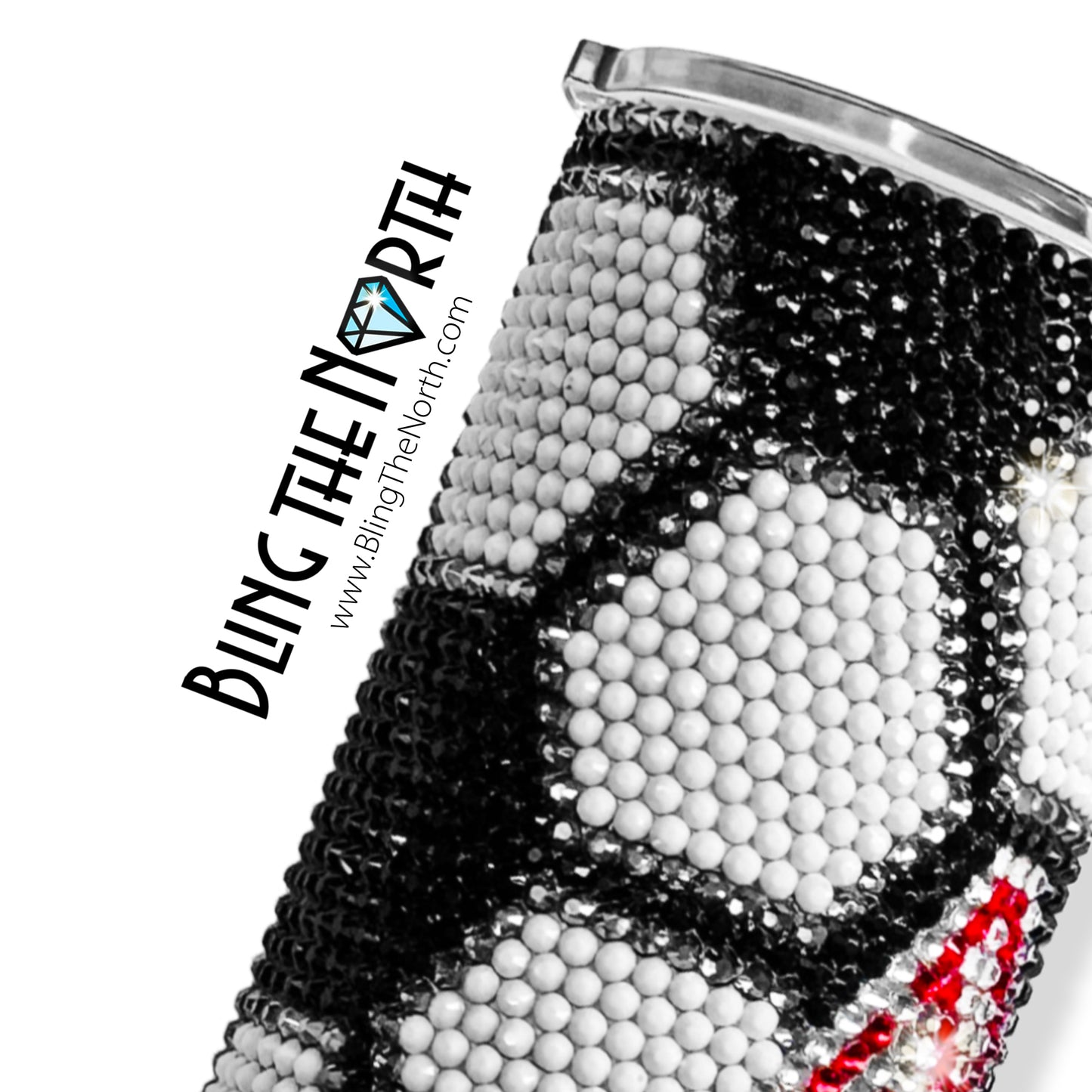 SOCCER LIFE Rhinestone Tumbler | 20oz Skinny Straight | Custom Bling Design | Glass Rhinestones | Straw Incl