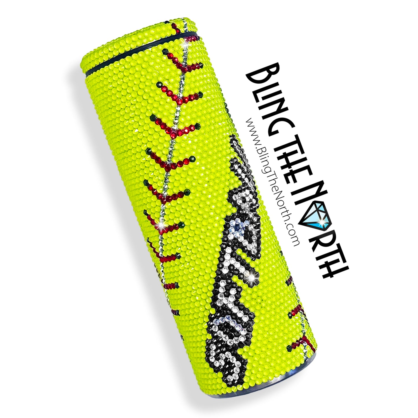 SOFTBALL LIFE Rhinestone Tumbler | 20oz Slurp Straight | Bling the North | Custom Bling Design | Glass Rhinestones | Straw Included