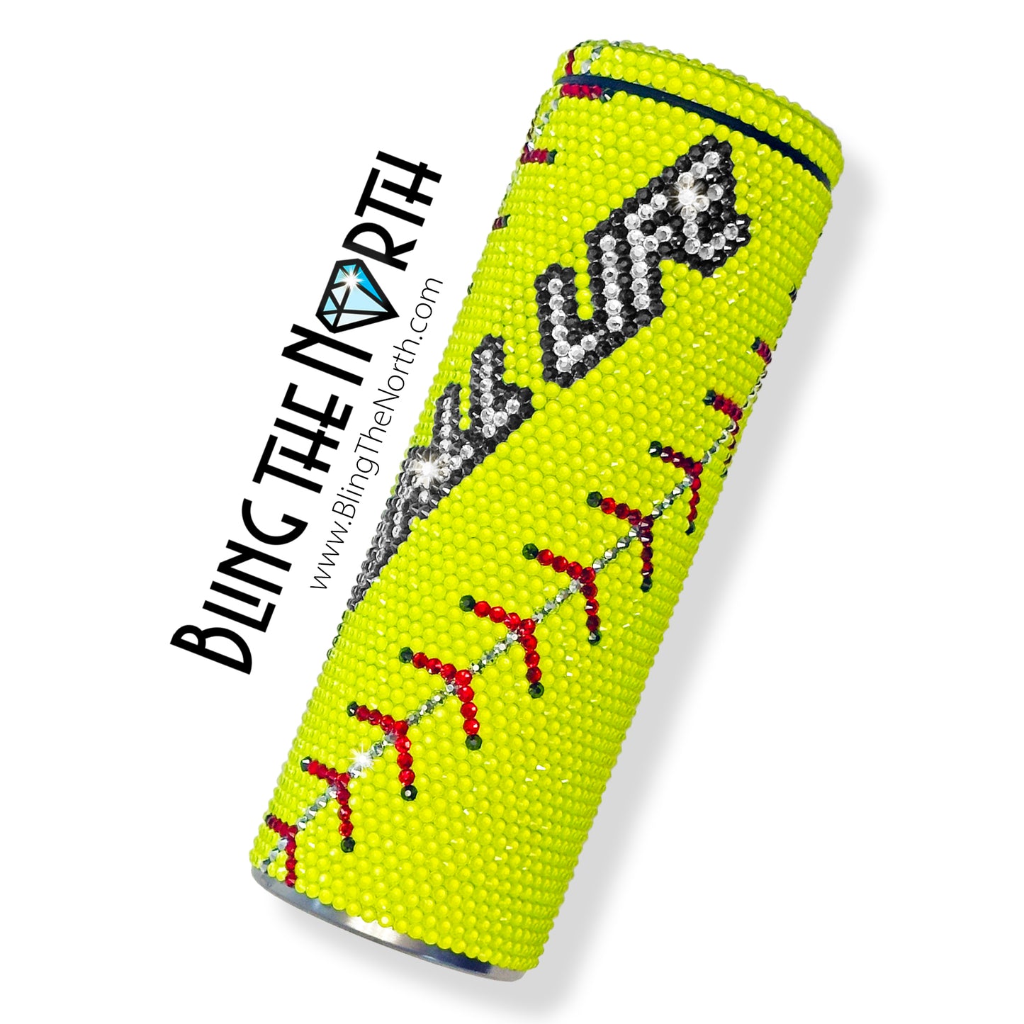 SOFTBALL LIFE Rhinestone Tumbler | 20oz Slurp Straight | Bling the North | Custom Bling Design | Glass Rhinestones | Straw Included