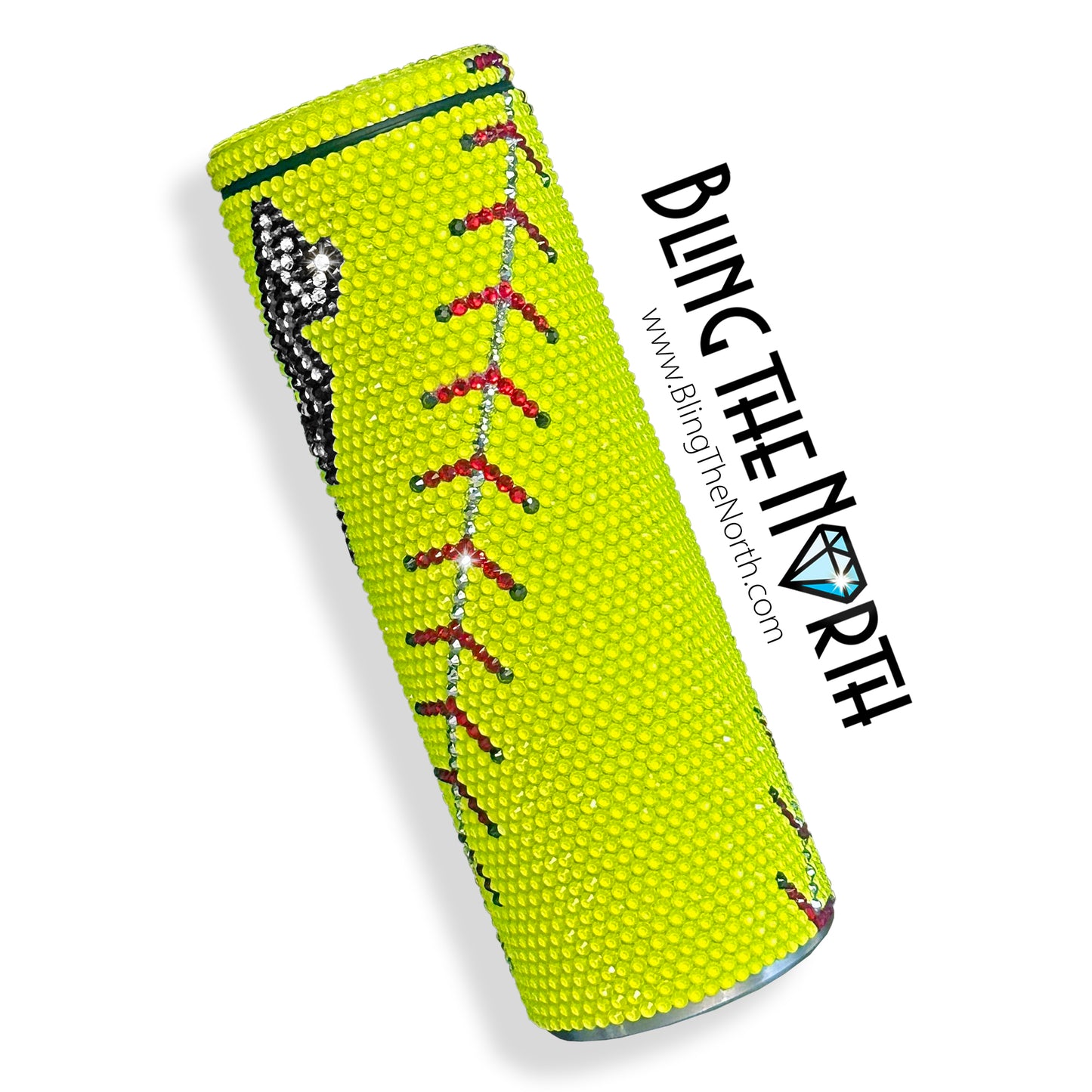 SOFTBALL LIFE Rhinestone Tumbler | 20oz Slurp Straight | Bling the North | Custom Bling Design | Glass Rhinestones | Straw Included