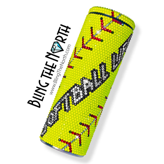 SOFTBALL LIFE Rhinestone Tumbler | 20oz Slurp Straight | Bling the North | Custom Bling Design | Glass Rhinestones | Straw Included