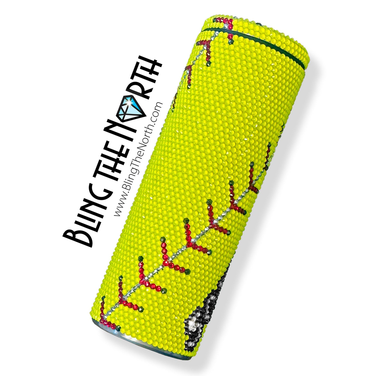 SOFTBALL LIFE Rhinestone Tumbler | 20oz Slurp Straight | Bling the North | Custom Bling Design | Glass Rhinestones | Straw Included